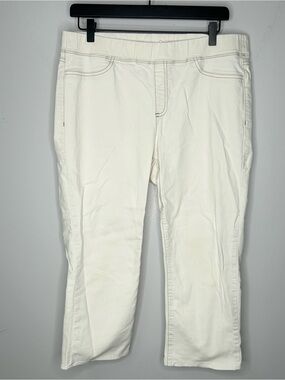 Eileen Fisher Ivory Organic Cotton Stretch Denim Pull On Crop Pants Size M